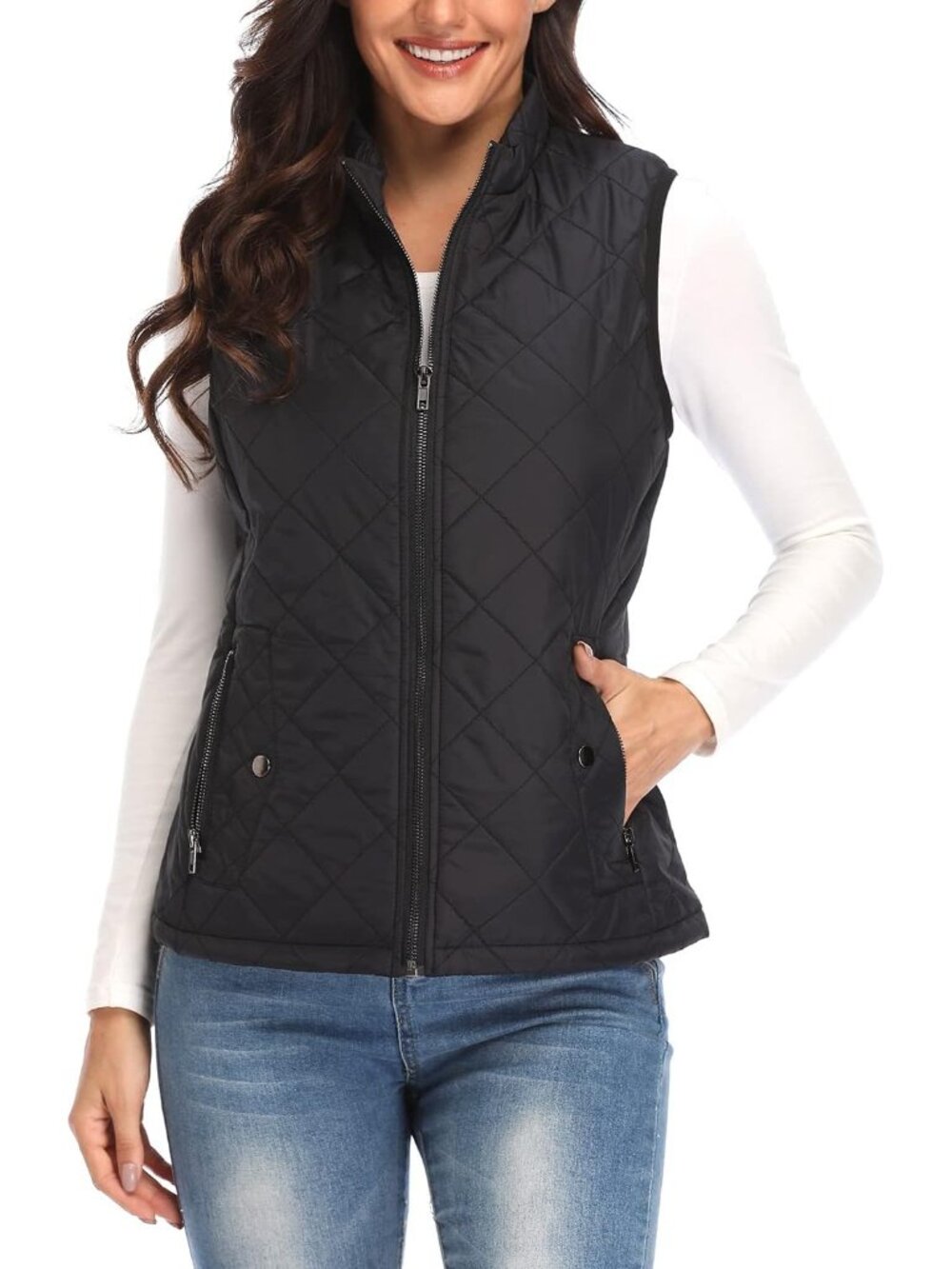 Women's Vest, Quilted Lightweight Zip Pockets Padded Gilet XS-3XL